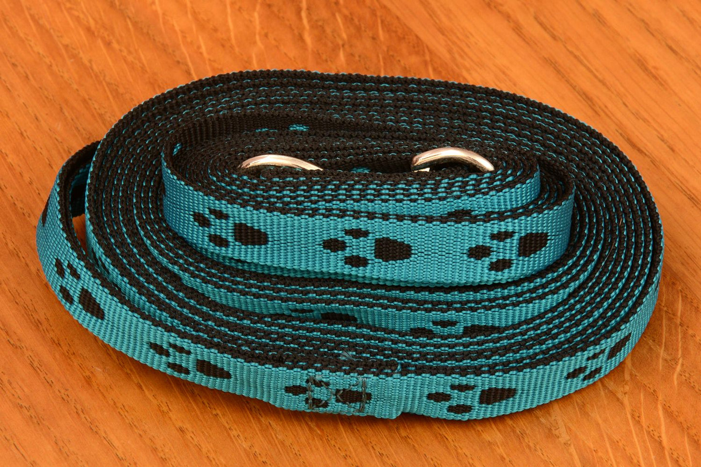 Povodec 5 m x 20 mm turkizna s tačkami s kovinsko zaponko